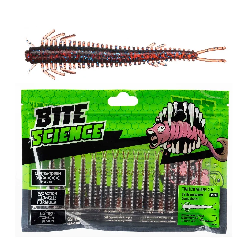 Fishing Lures with neat hooks-Bite Science Twitch Worm Soft Plastic Lures