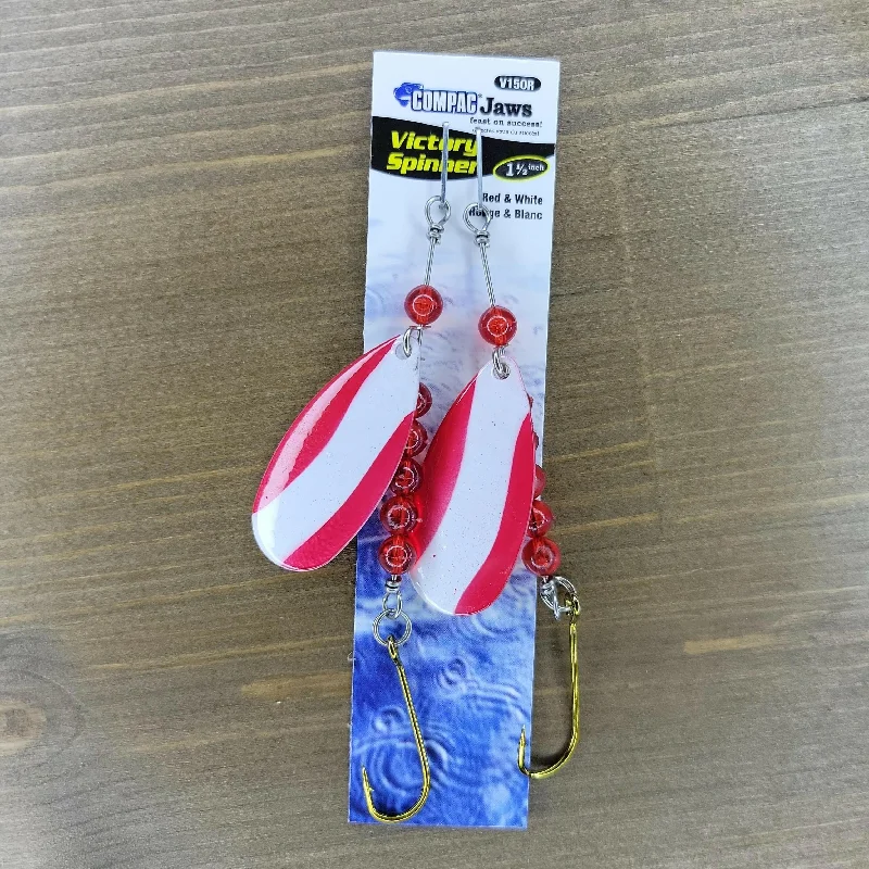 Rigs for deep perch-COMPAC Victory Spinner 1.5" Red/White 2pk