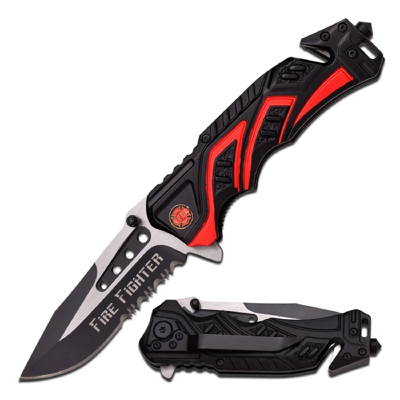 Knives & Scissors for summer kits-MTech MT-A865FD Spring Assisted Knife 3.50" Fire Fighter