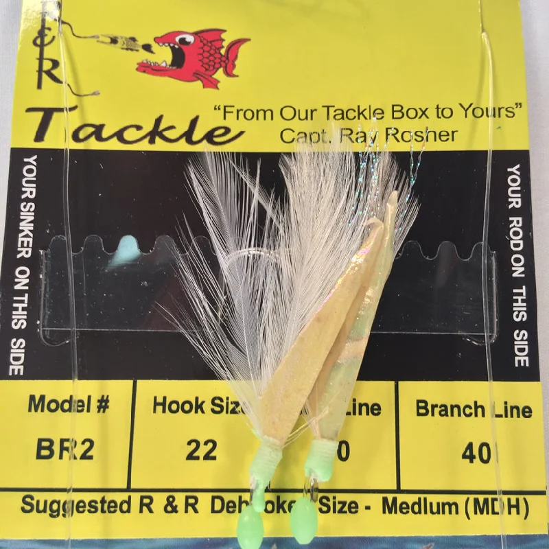 Fish hooks for light trout-R&R BR2 Bait Rig - 2 (size 22) hooks with white feather & fish skin