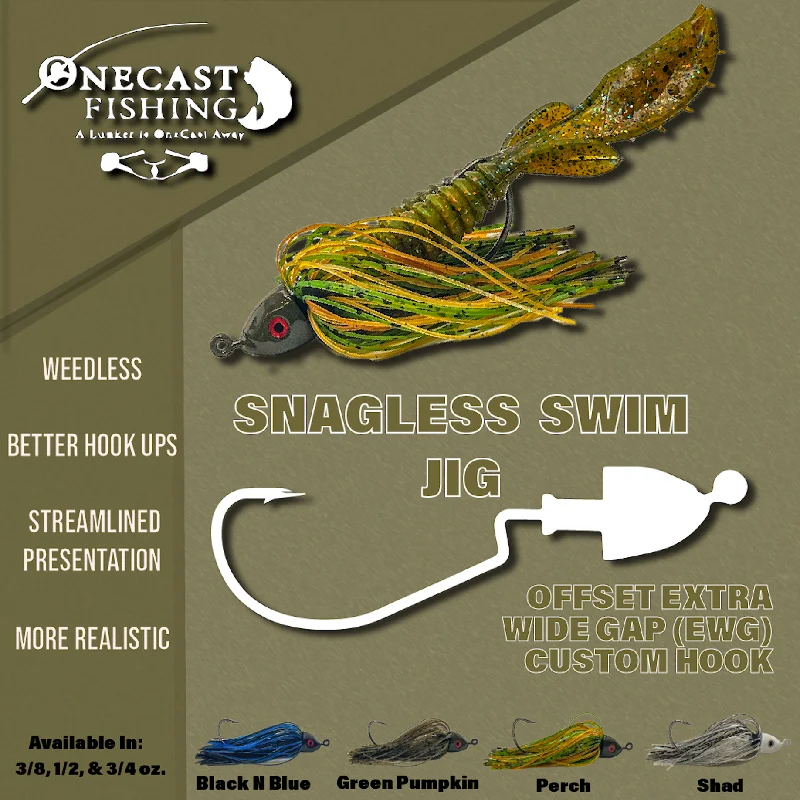 Fish hooks for fishing kits-OneCast Fishing - Snagless Swim Jig