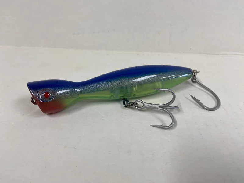 Fishing Lures for lake edges-Super Strike Little Neck Popper 1-1/2oz Trans Blue/Neon Yellow PP4W-000