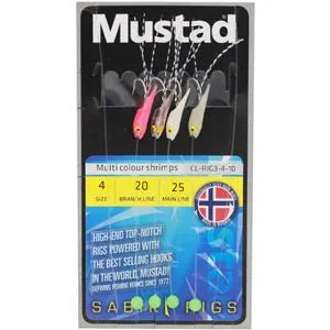 Fishing Lines & Leaders hotspot guide-Mustad Multi Colour Shrimp rig size 6 20lb mainline