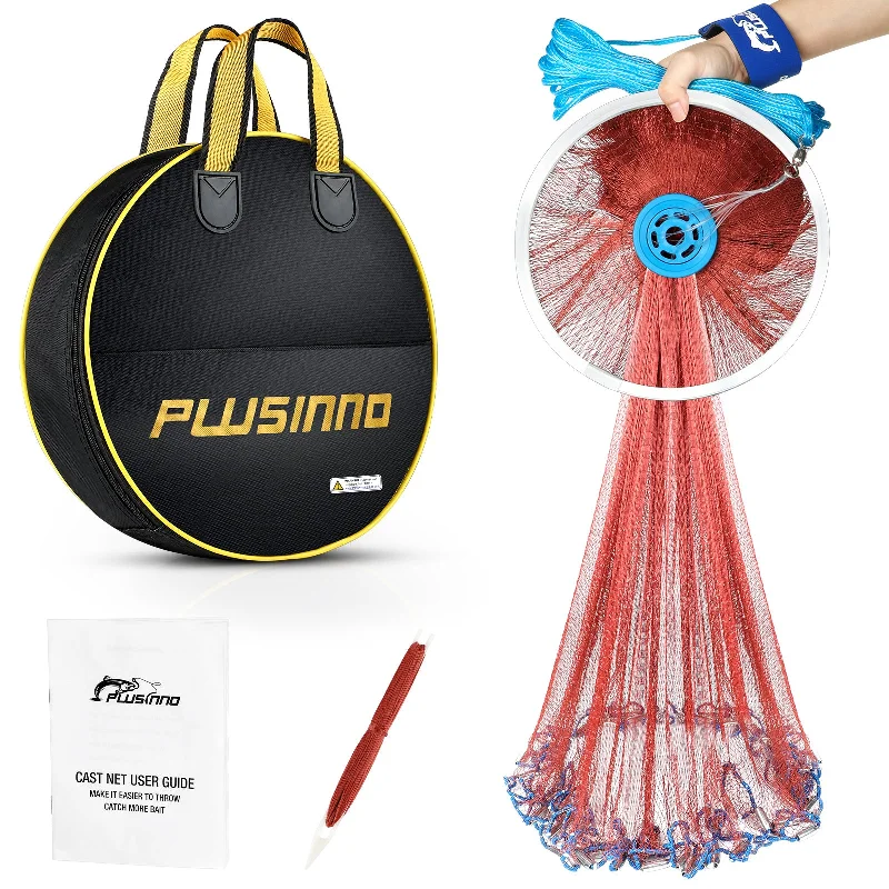 Fishing net with tough grip-PLUSINNO Cast Net with Aluminum Frisbee