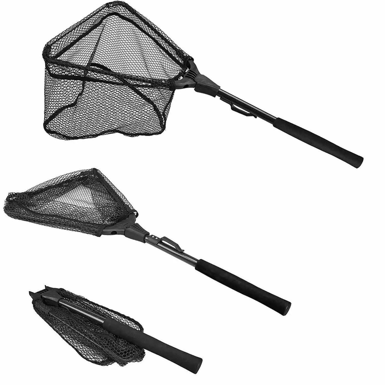 Fishing net with soft fabric-PLUSINNO FN9 Fish Landing Net with Foldable Telescopic Pole Handle